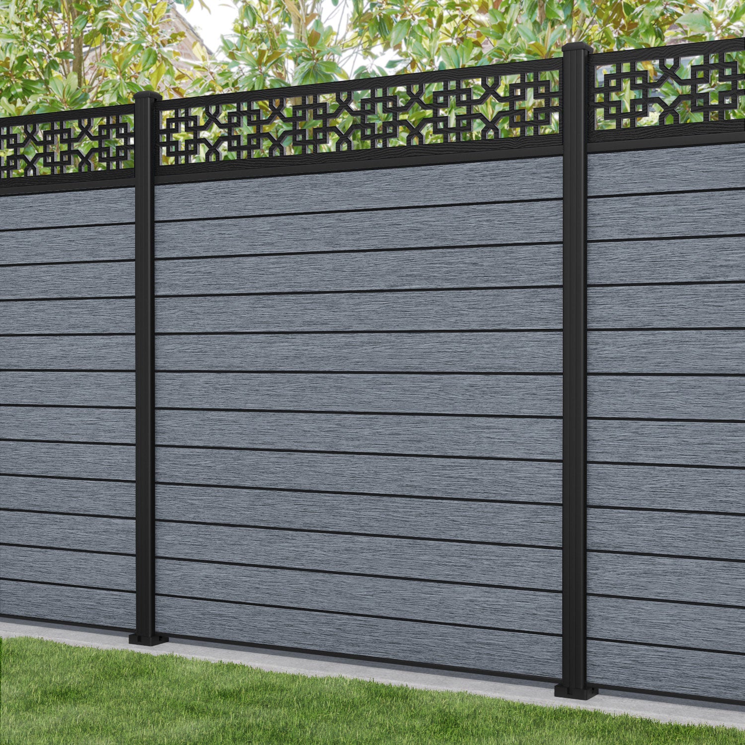 Fusion Zaria Fence Panel - Anthracite - with our aluminium posts