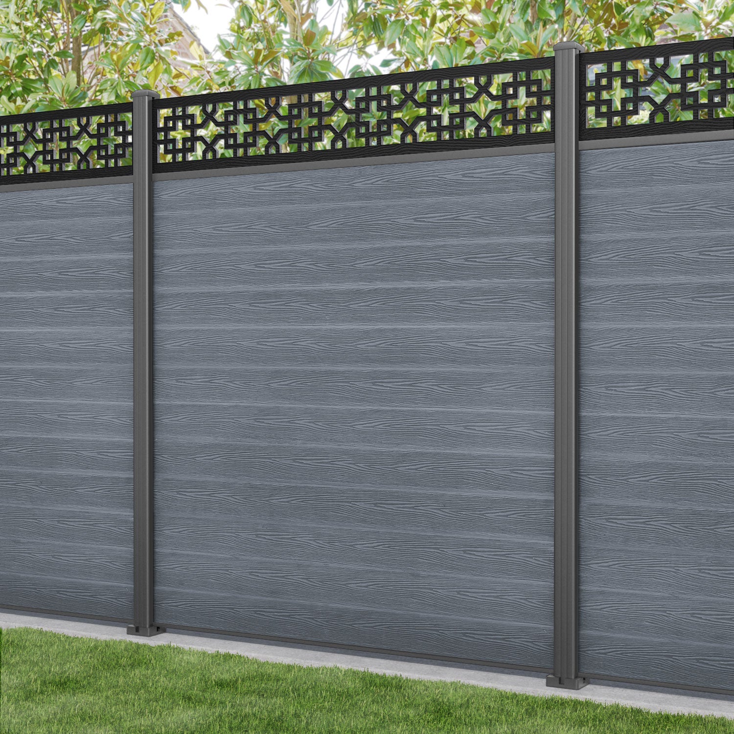 Classic Zaria Fence Panel - Anthracite - with our aluminium posts