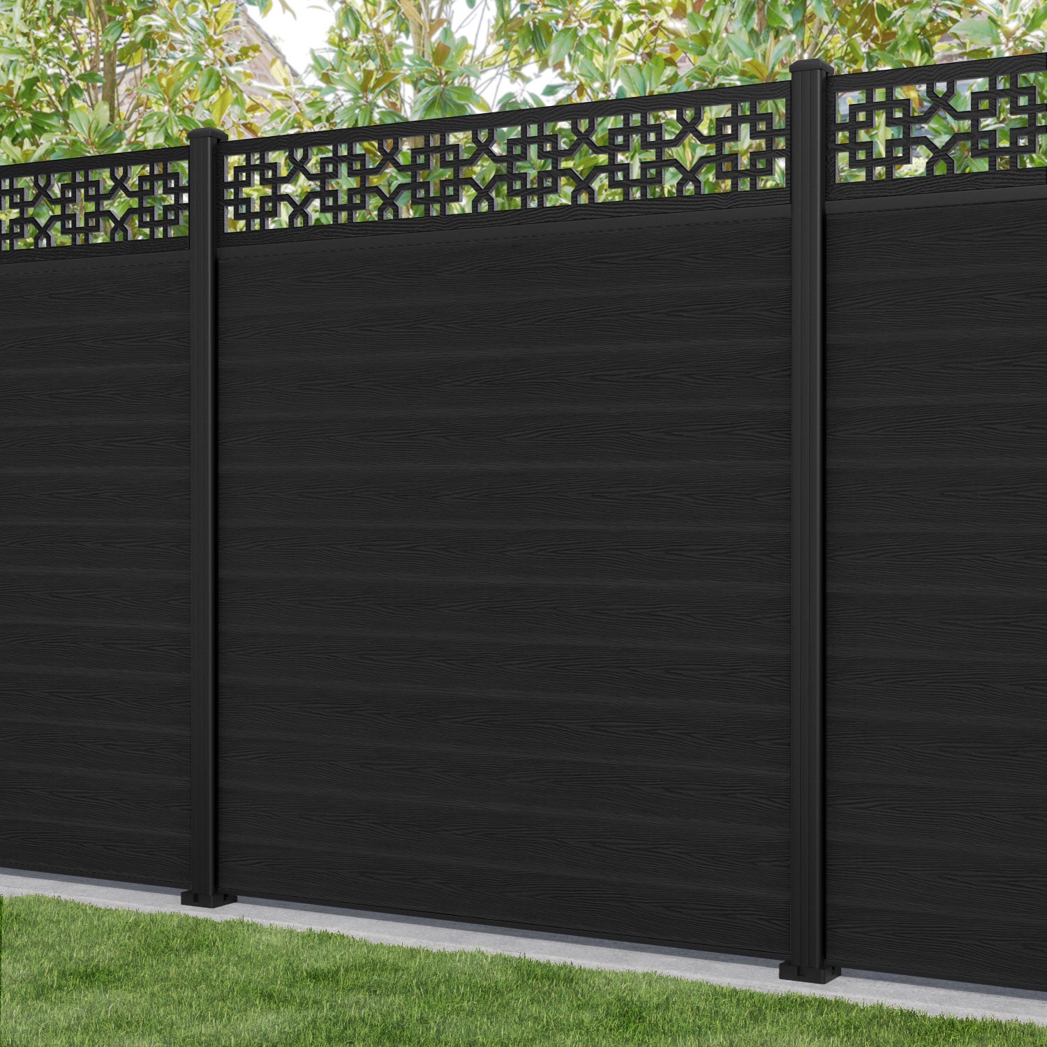 Classic Zaria Fence Panel - Black - with our aluminium posts