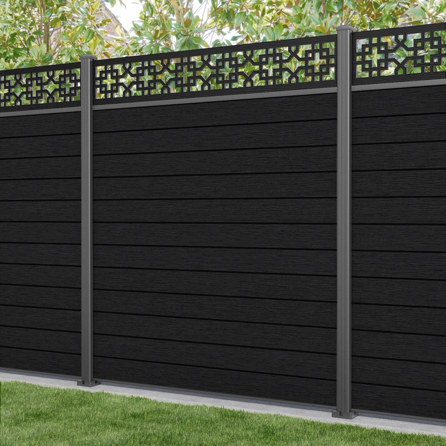 Fusion Zaria Fence Panel - Black - with our aluminium posts