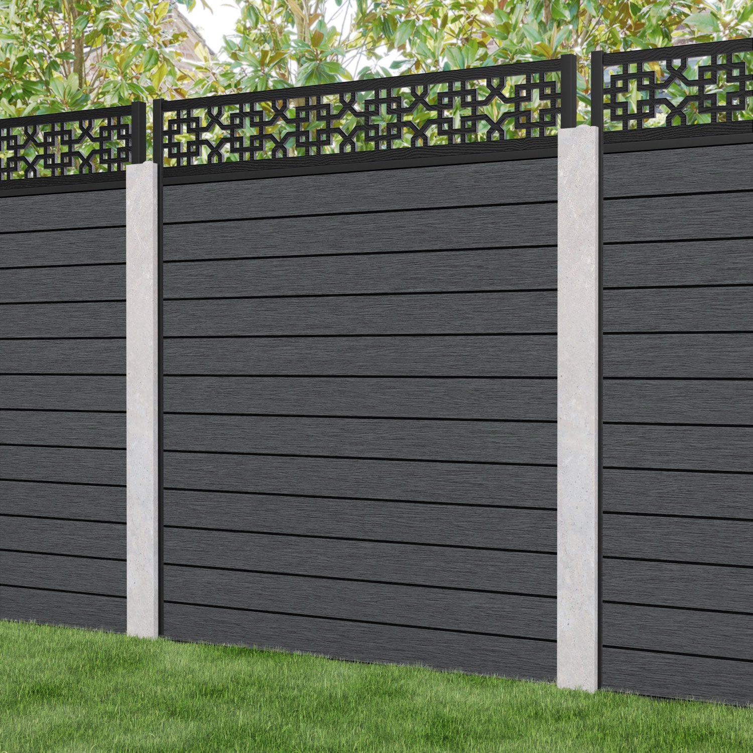 Fusion Zaria Fence Panel - Dark Grey - for existing concrete posts