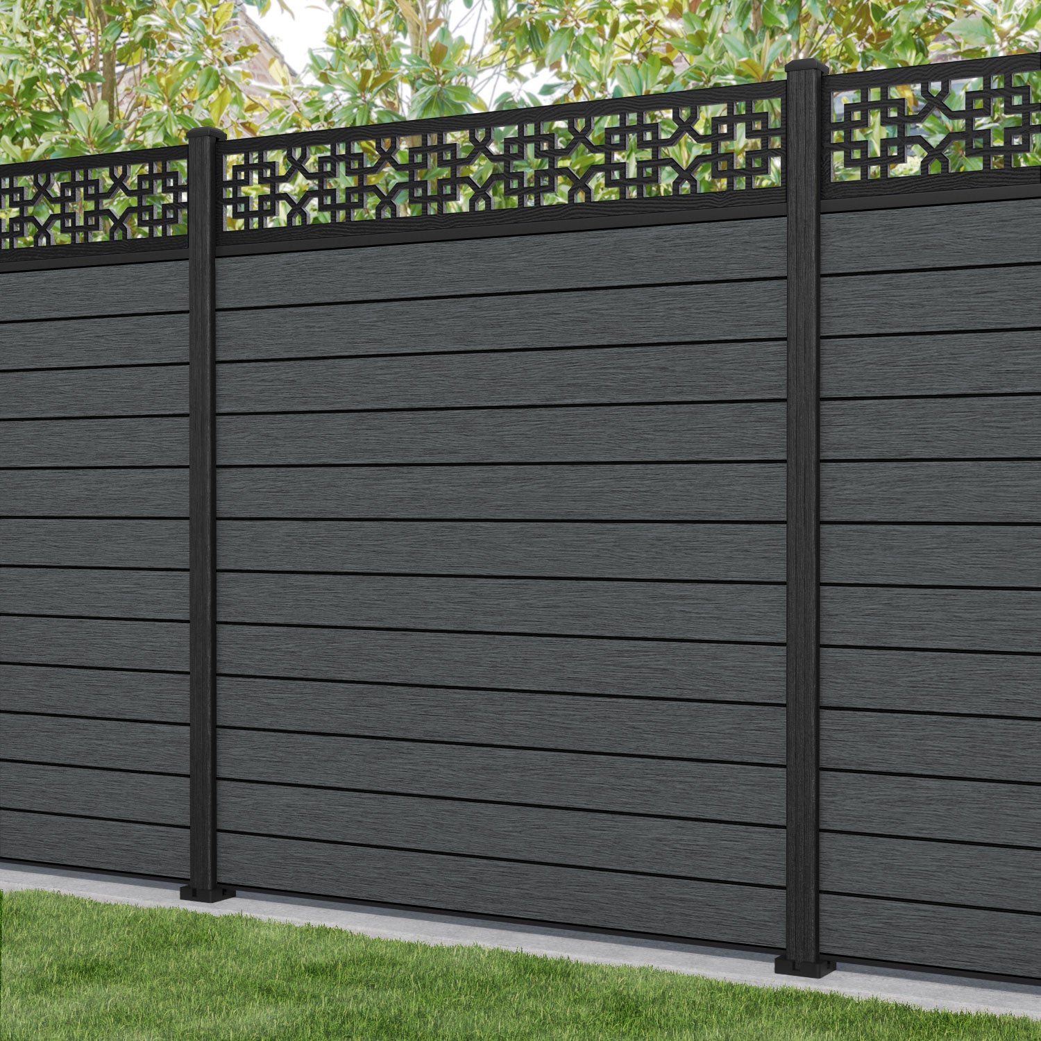 Fusion Zaria Fence Panel - Dark Grey - with our composite posts