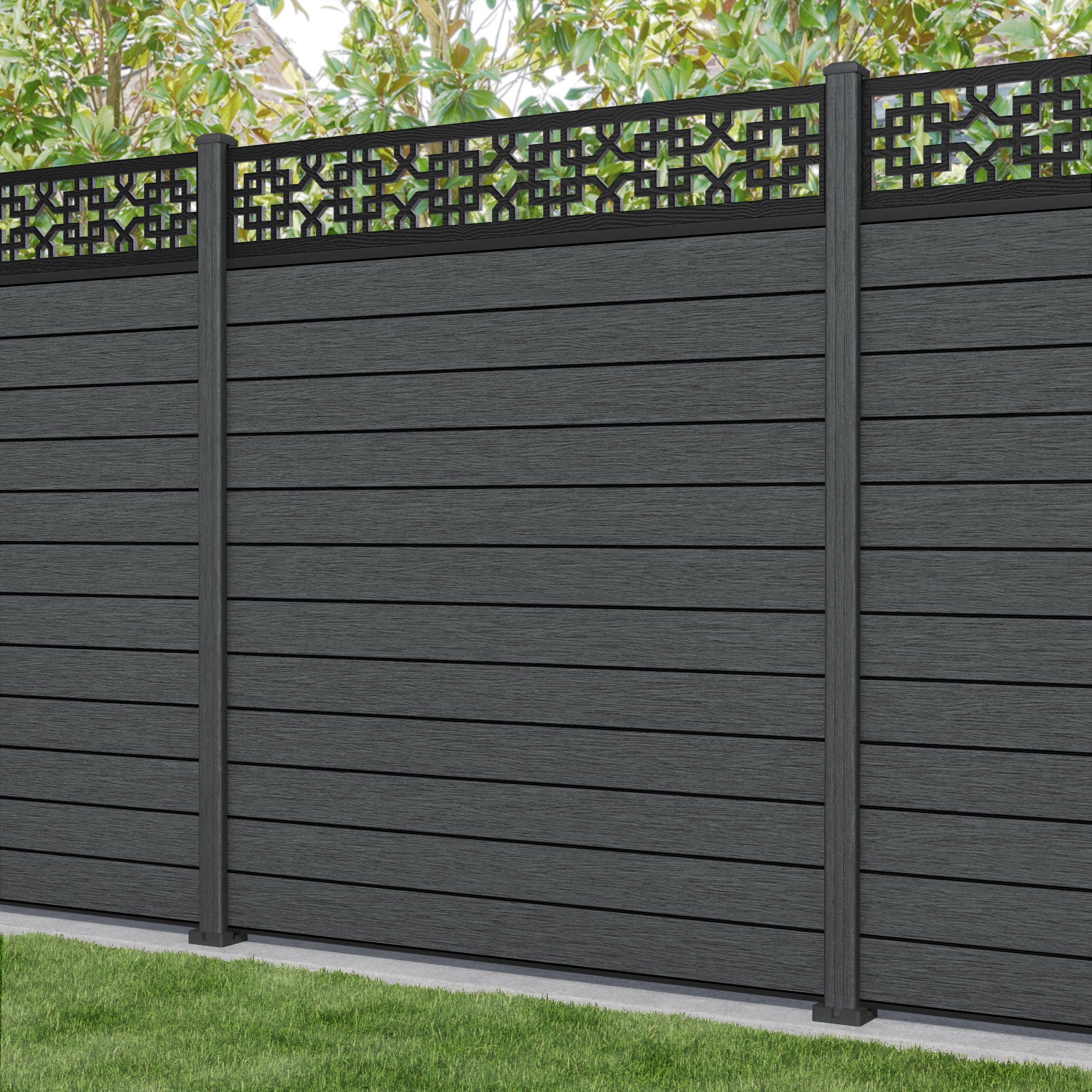 Fusion Zaria Fence Panel - Dark Grey - with our composite posts