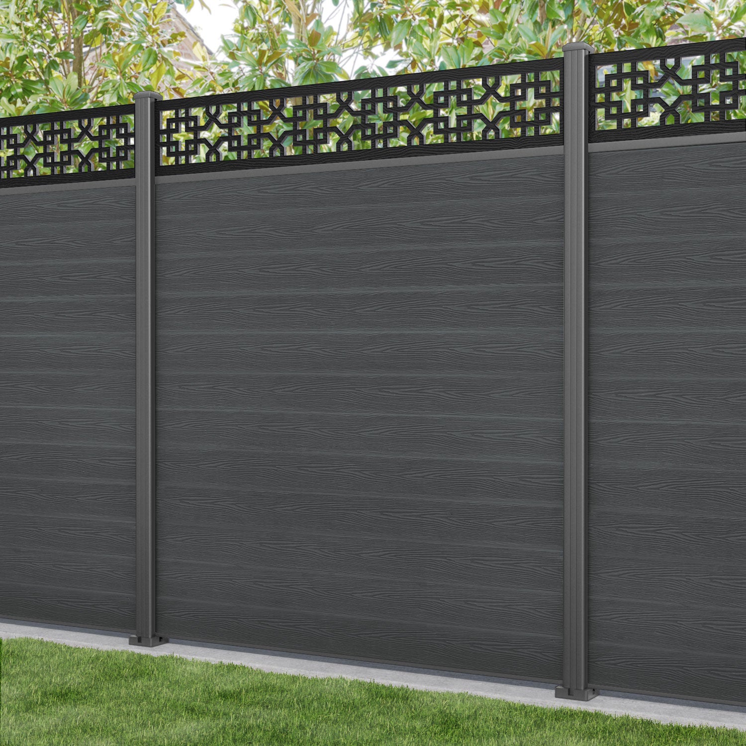 Classic Zaria Fence Panel - Dark Grey - with our aluminium posts