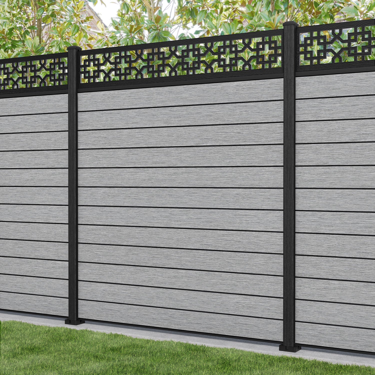 Fusion Zaria Fence Panel - Light Grey - with our composite posts