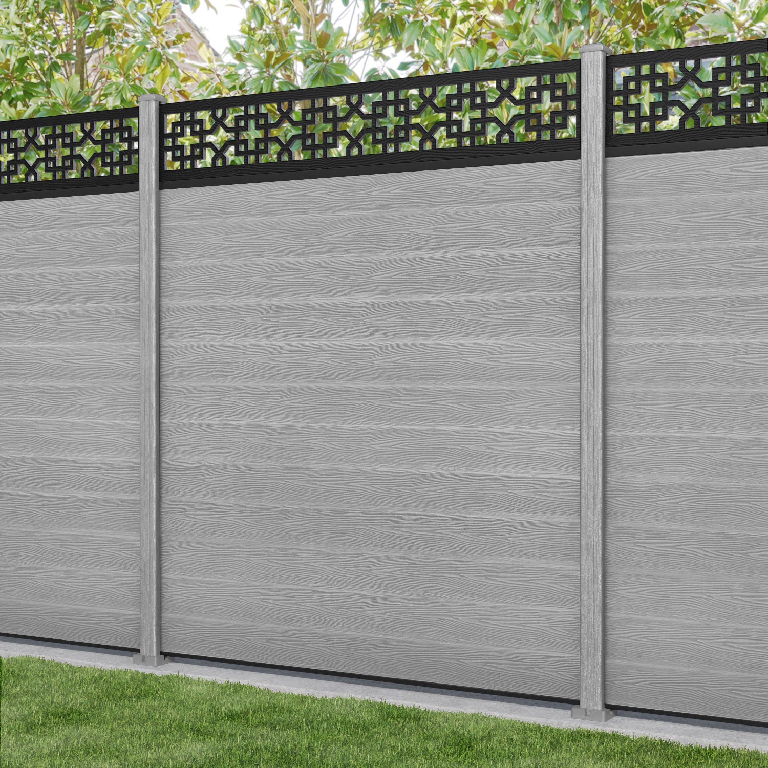 Classic Zaria Fence Panel - Light Grey - with our composite posts