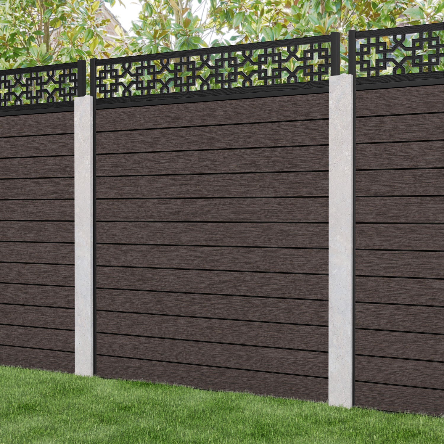 Fusion Zaria Fence Panel - Mid Brown - for existing concrete posts