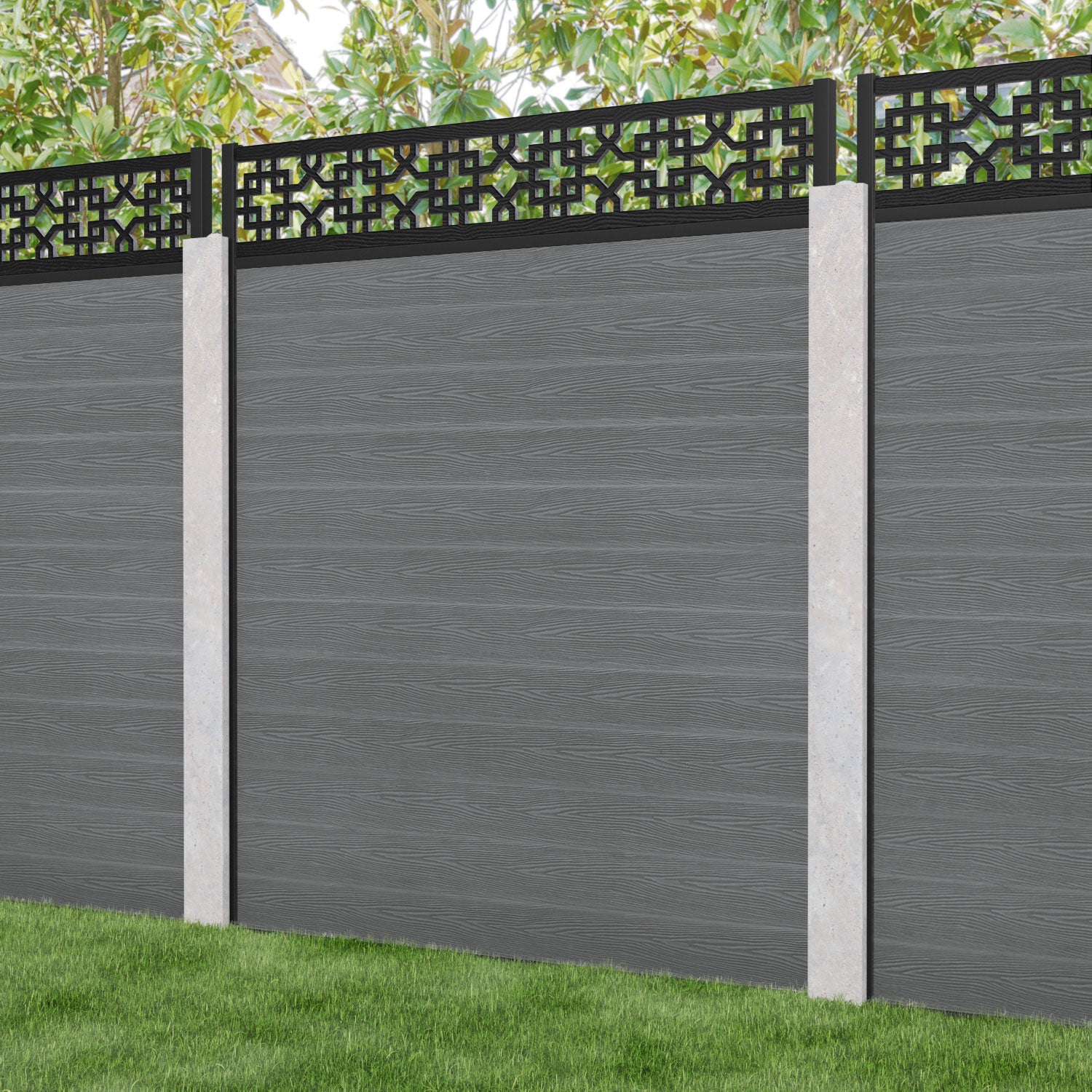 Classic Zaria Fence Panel - Mid Grey - for existing concrete posts
