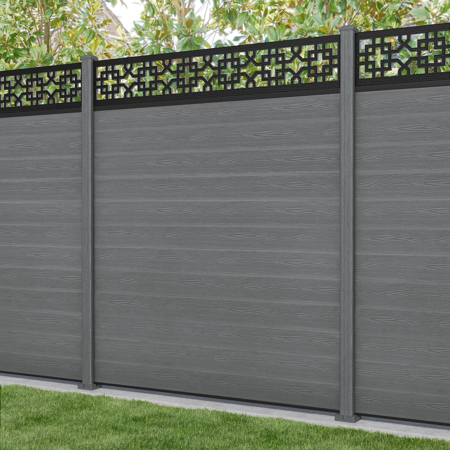 Classic Zaria Fence Panel - Mid Grey - with our composite posts