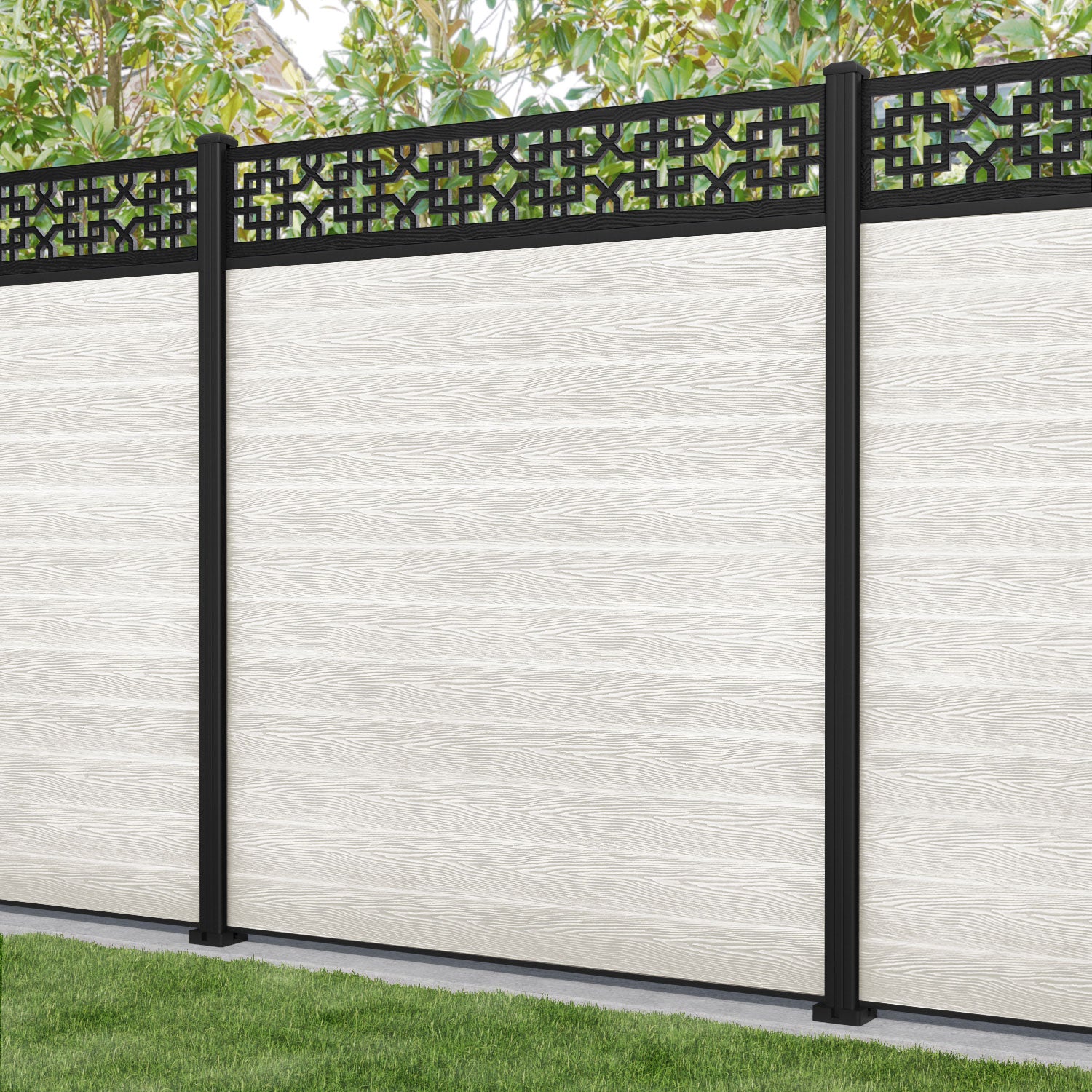 Classic Zaria Fence Panel - Light Stone - with our aluminium posts
