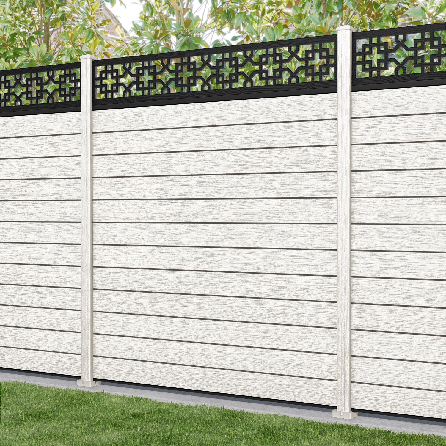 Fusion Zaria Fence Panel - Light Stone - with our composite posts