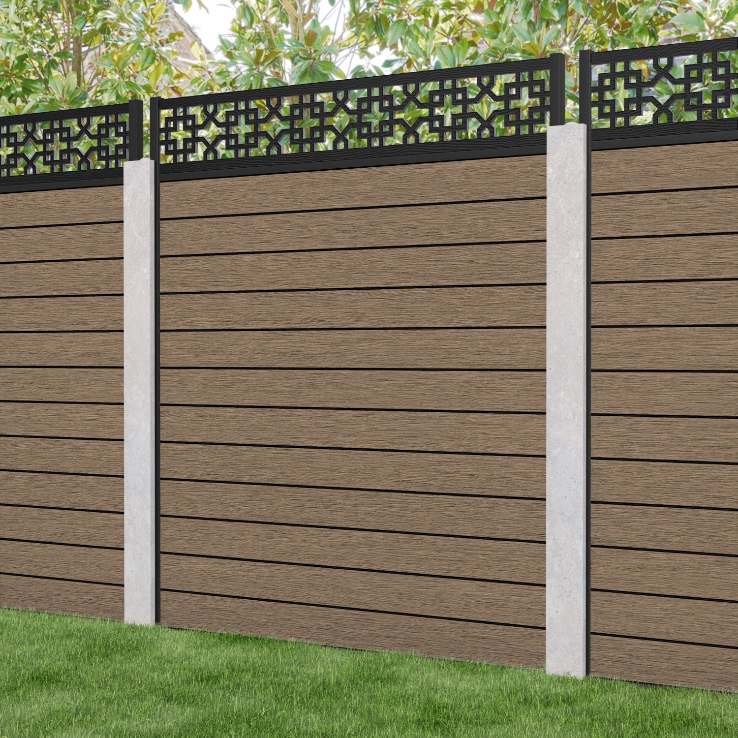Fusion Zaria Fence Panel - Teak - for existing concrete posts