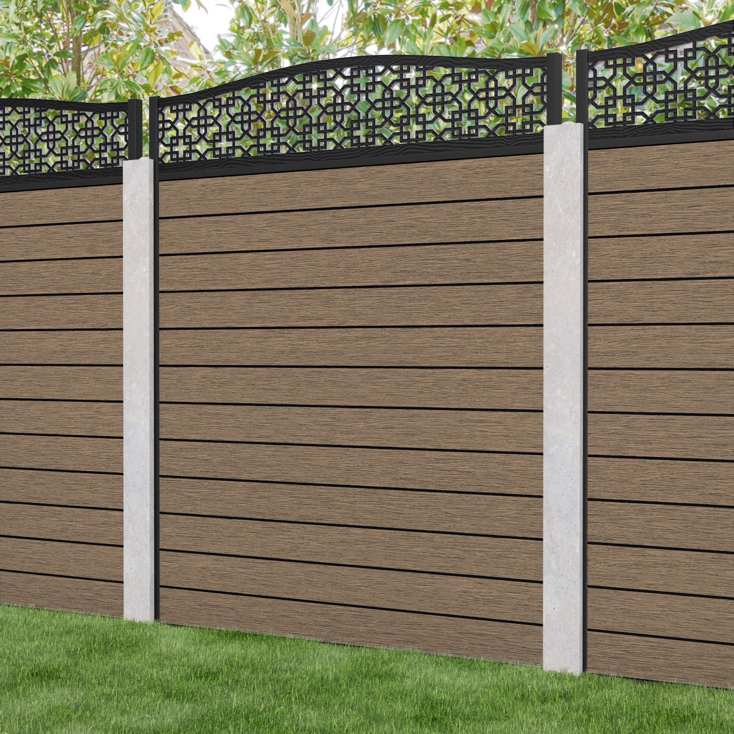 Fusion Zaria Curved Top Fence Panel - Teak - for existing concrete posts
