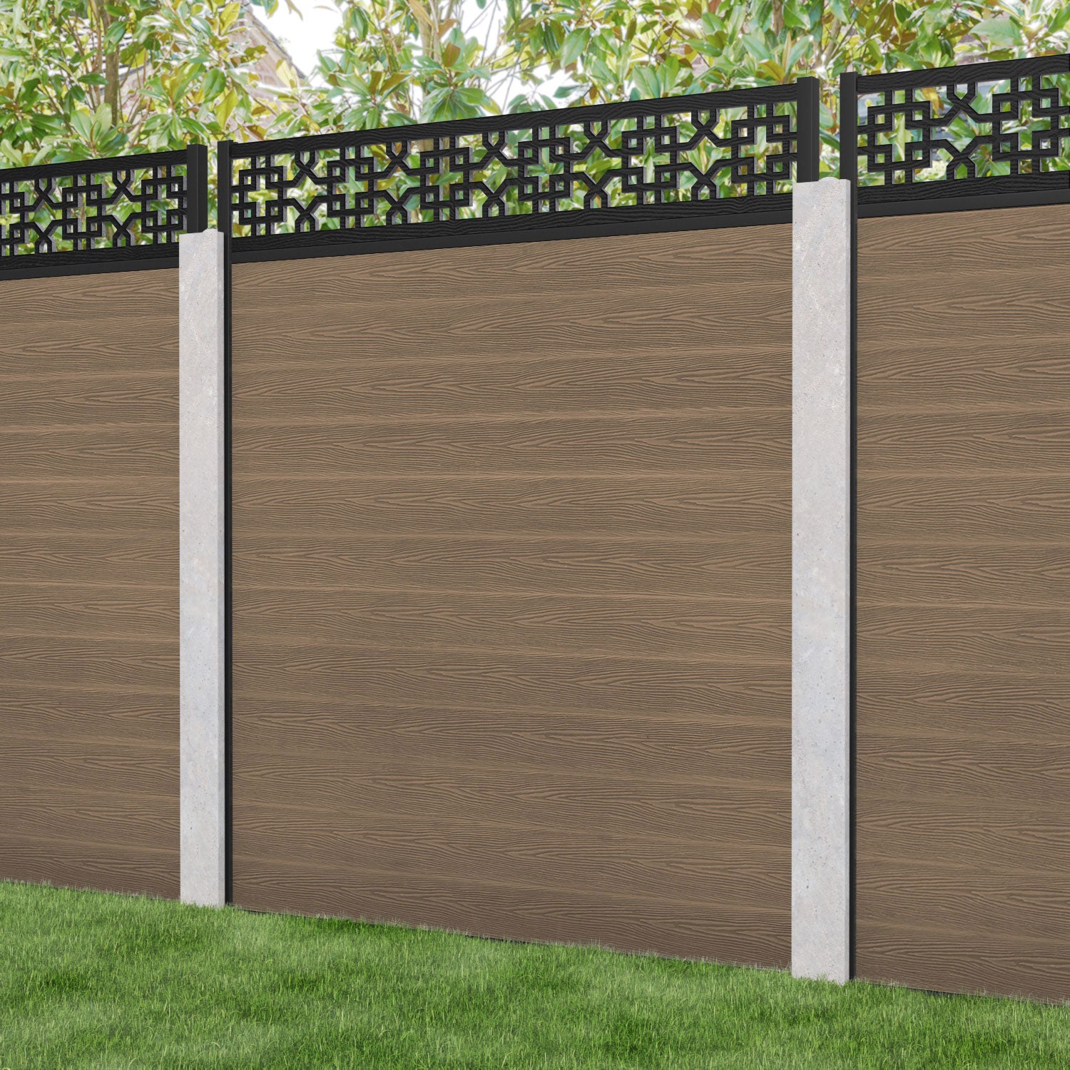 Classic Zaria Fence Panel - Teak - for existing concrete posts