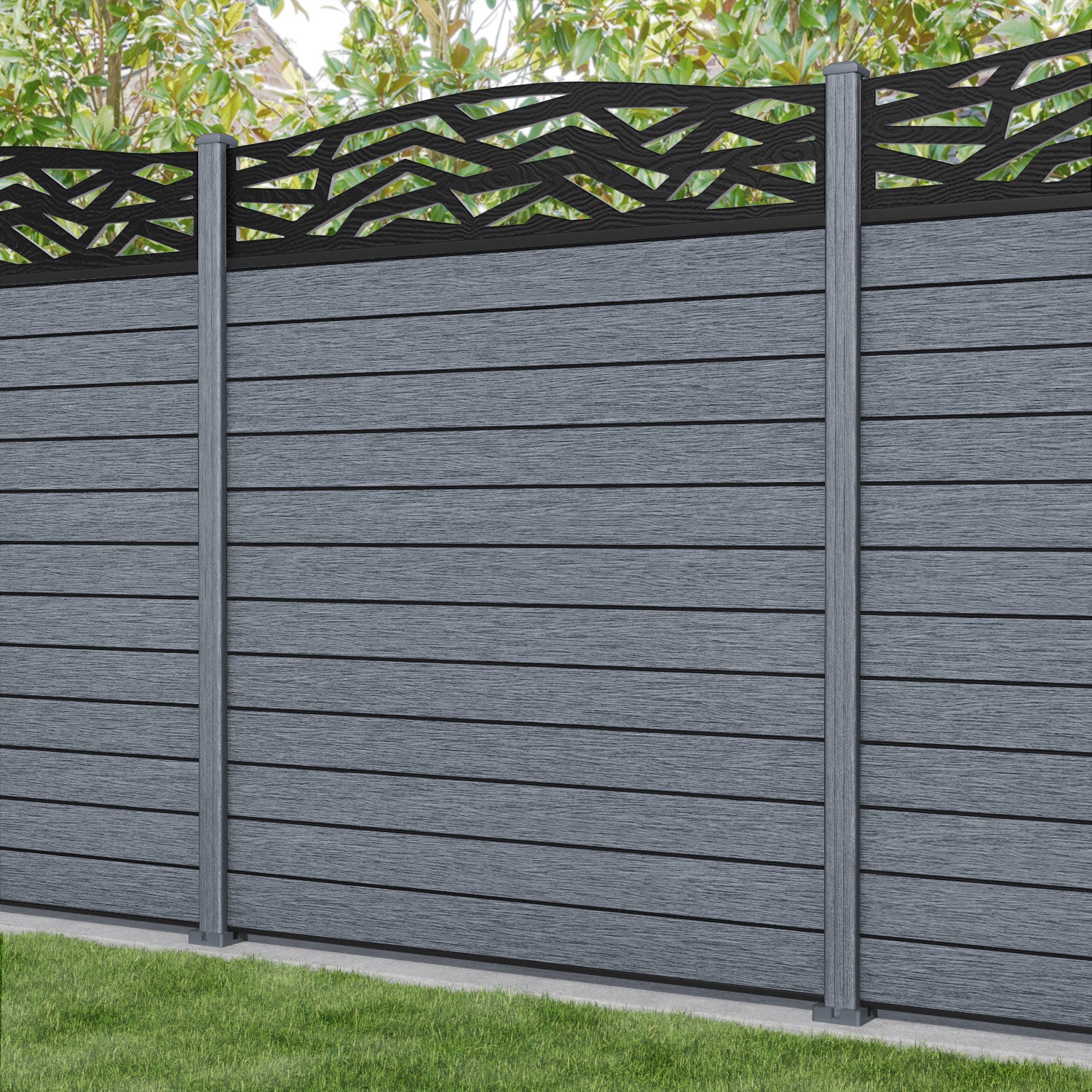 Fusion Zenith Curved Top Fence Panel - Anthracite - with our composite posts