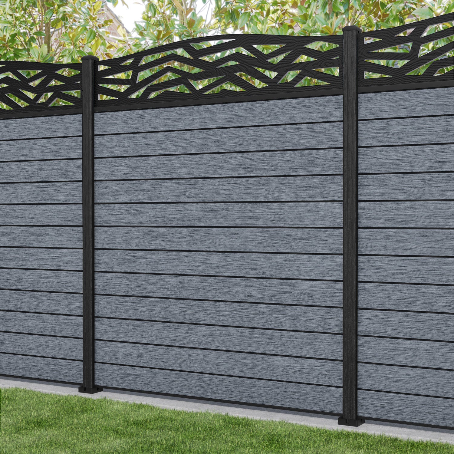 Fusion Zenith Curved Top Fence Panel - Anthracite - with our composite posts
