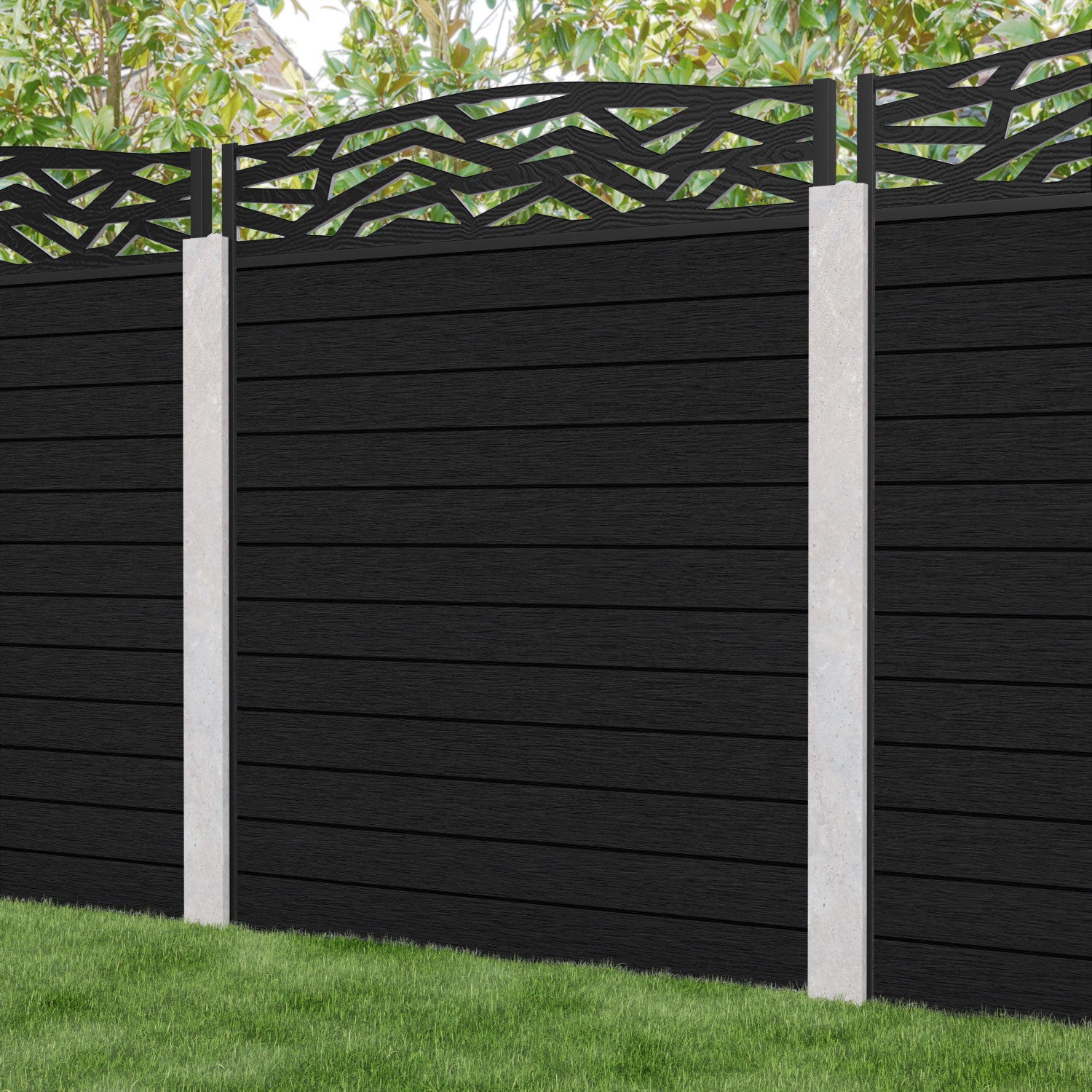 Fusion Zenith Curved Top Fence Panel - Black - for existing concrete posts