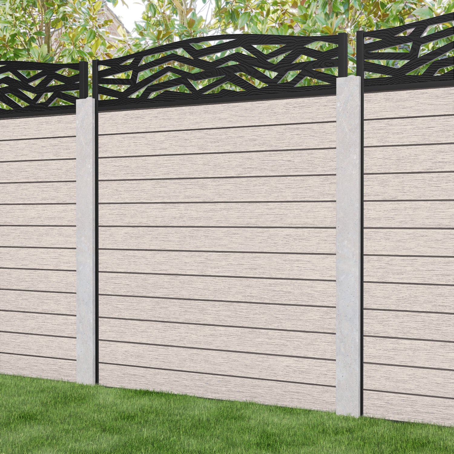 Fusion Zenith Curved Top Fence Panel - Mid Stone - for existing concrete posts