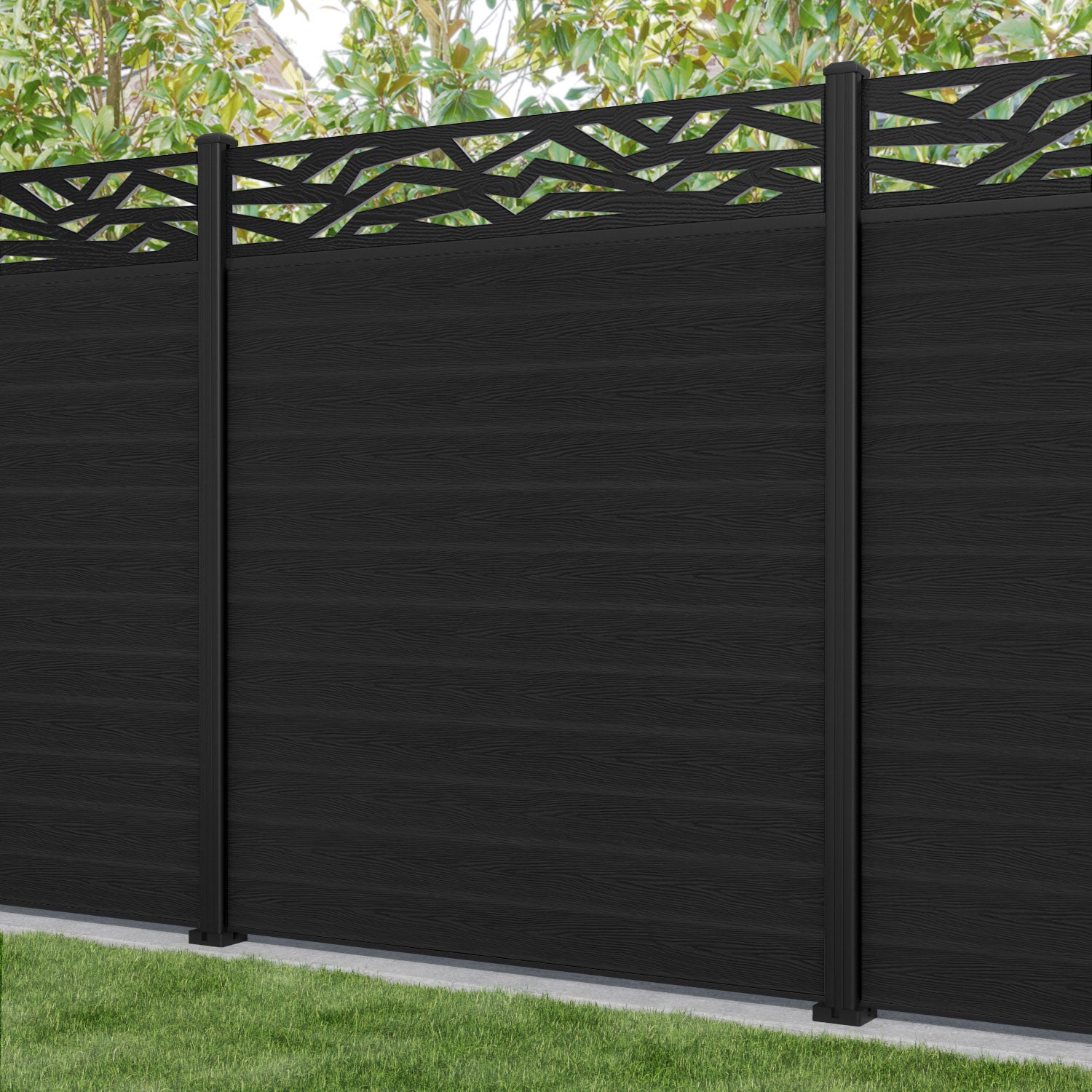Classic Zenith Fence Panel - Black - with our aluminium posts