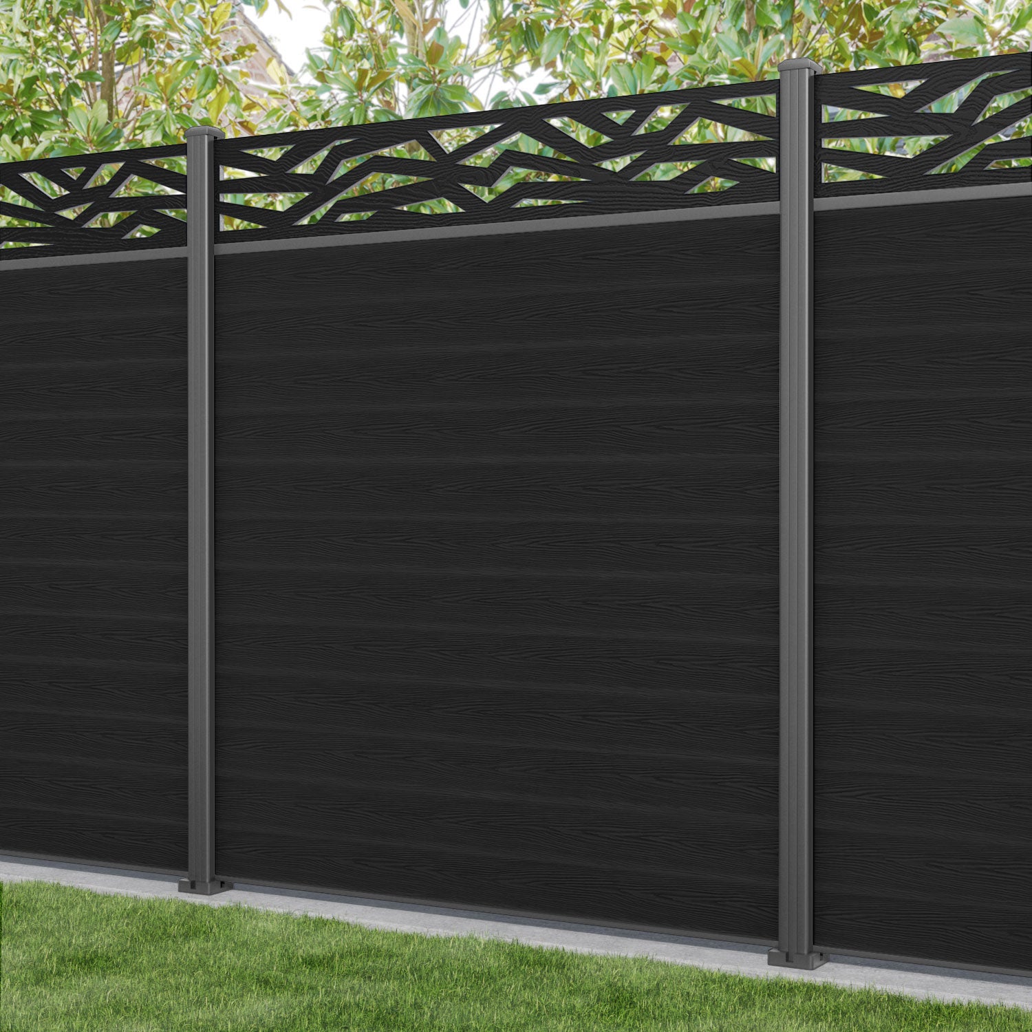 Classic Zenith Fence Panel - Black - with our aluminium posts