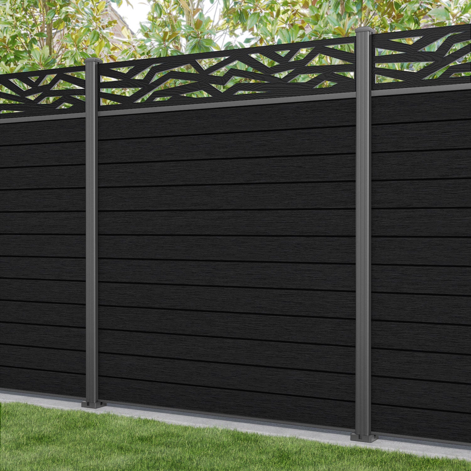 Fusion Zenith Fence Panel - Black - with our aluminium posts