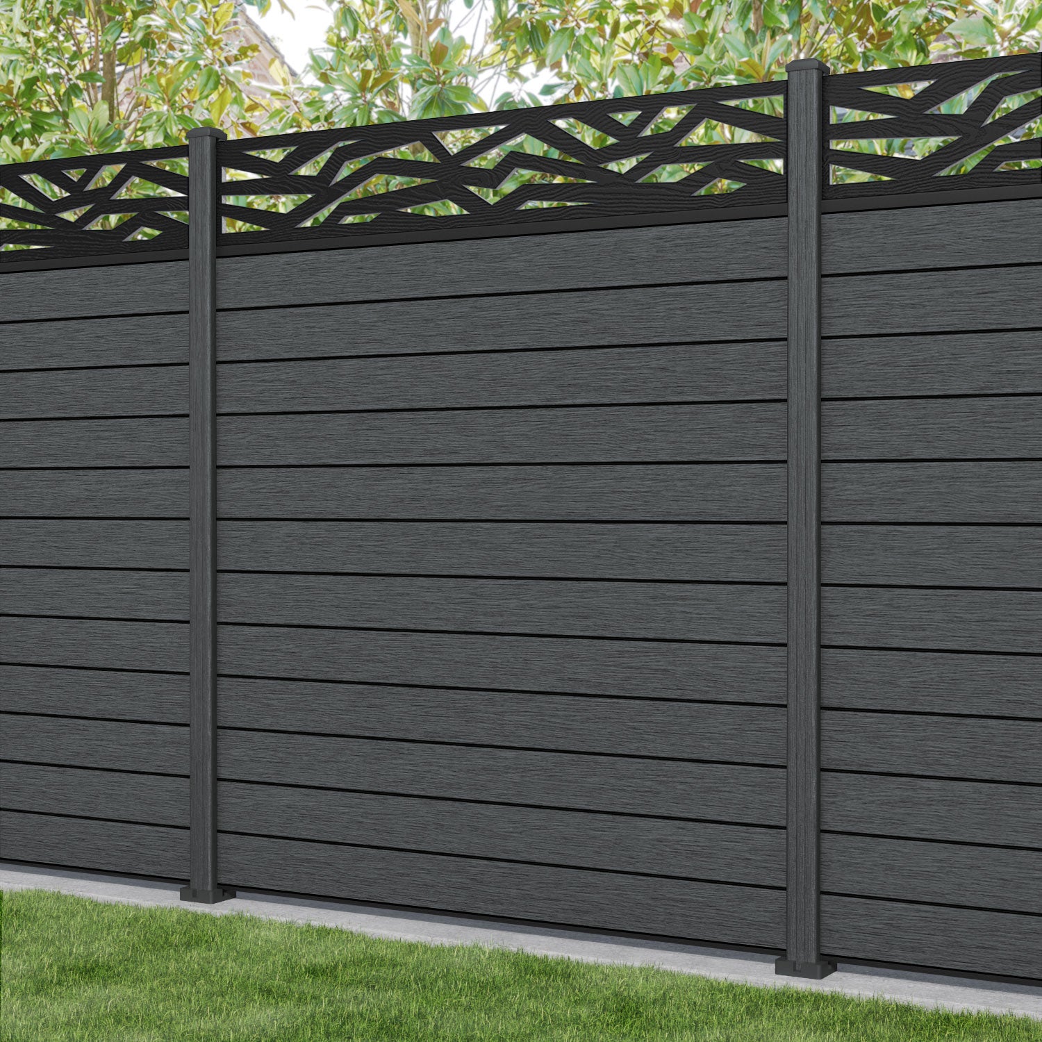 Fusion Zenith Fence Panel - Dark Grey - with our composite posts