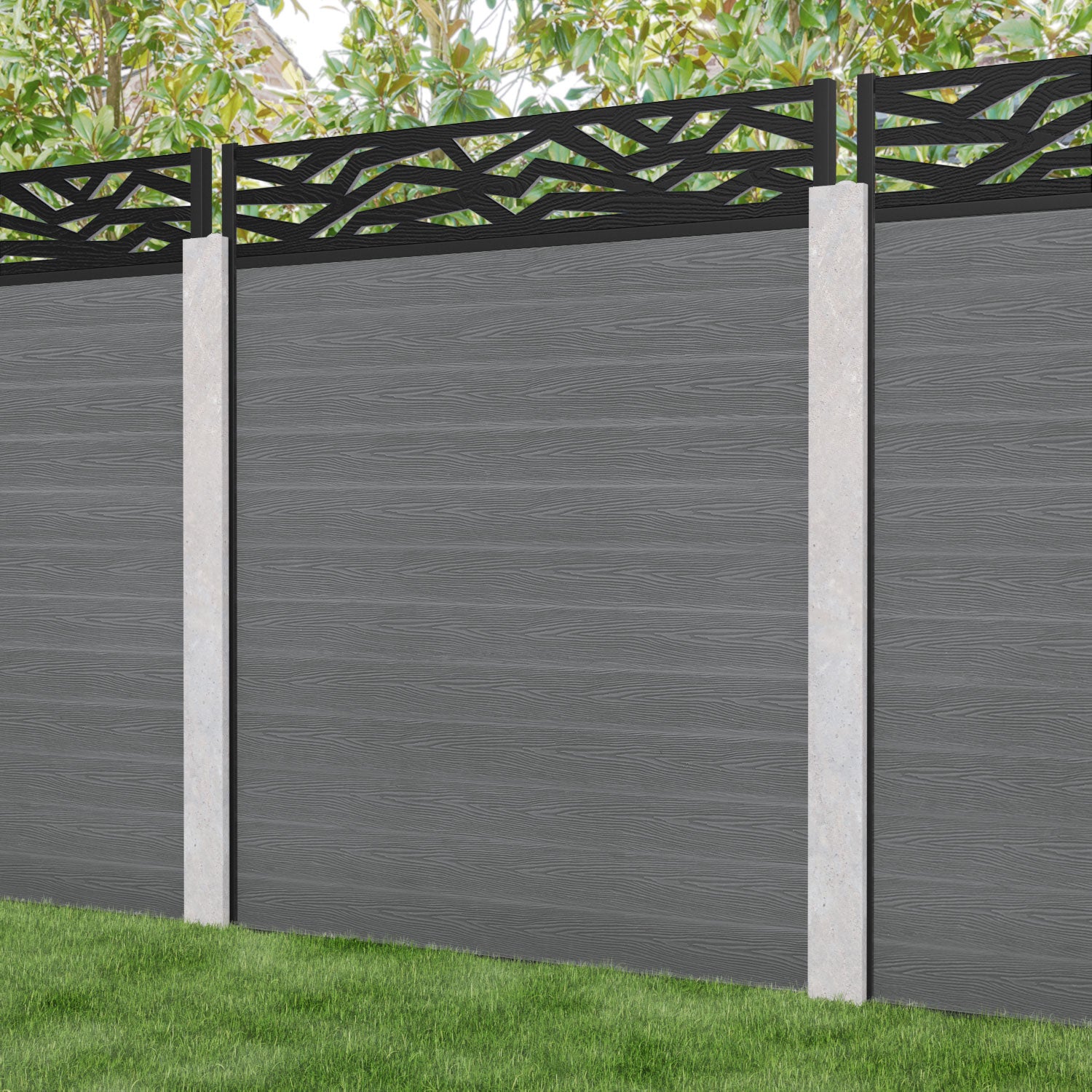 Classic Zenith Fence Panel - Mid Grey - for existing concrete posts