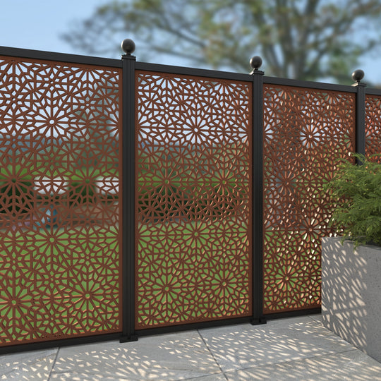 Alnara Corten Decorative Fence - 90x180cm - with our aluminium posts