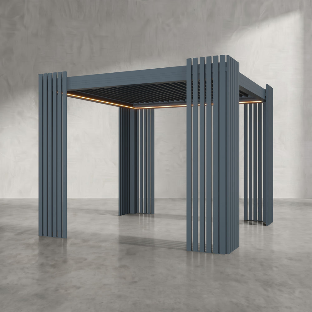 Anthracite 3m x 3m Aluminium Pergola with Corner Slat Battens
