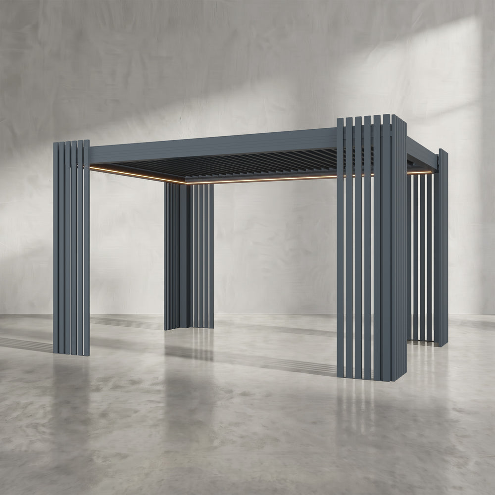 Anthracite 3m x 4m Aluminium Pergola with Corner Slat Battens