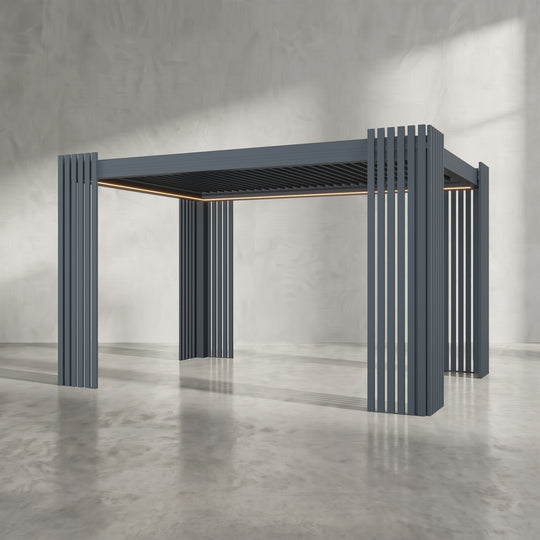 Anthracite 3m x 4m Aluminium Pergola with Corner Slat Battens