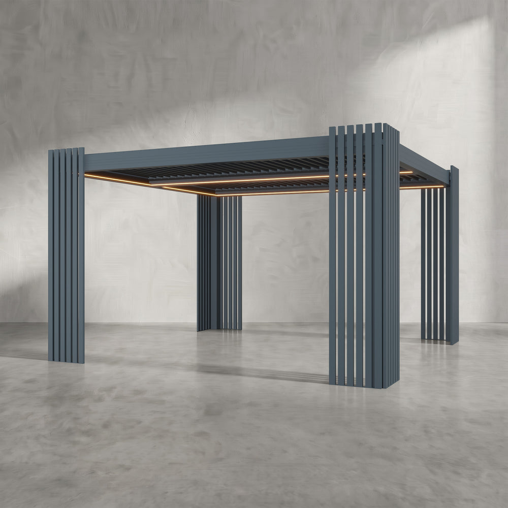 Anthracite 4m x 4m Aluminium Pergola with Corner Slat Battens