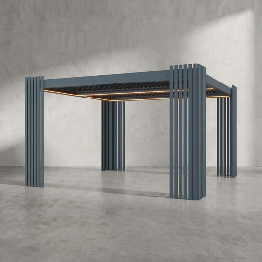 Anthracite 4m x 4m Aluminium Pergola with Corner Slat Battens