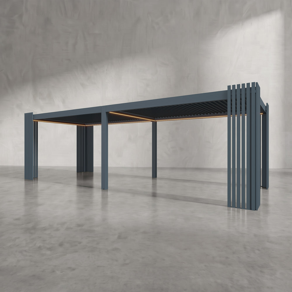 Anthracite 8m x 3m Aluminium Pergola with Corner Slat Battens