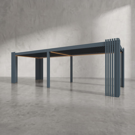 Anthracite 8m x 3m Aluminium Pergola with Corner Slat Battens