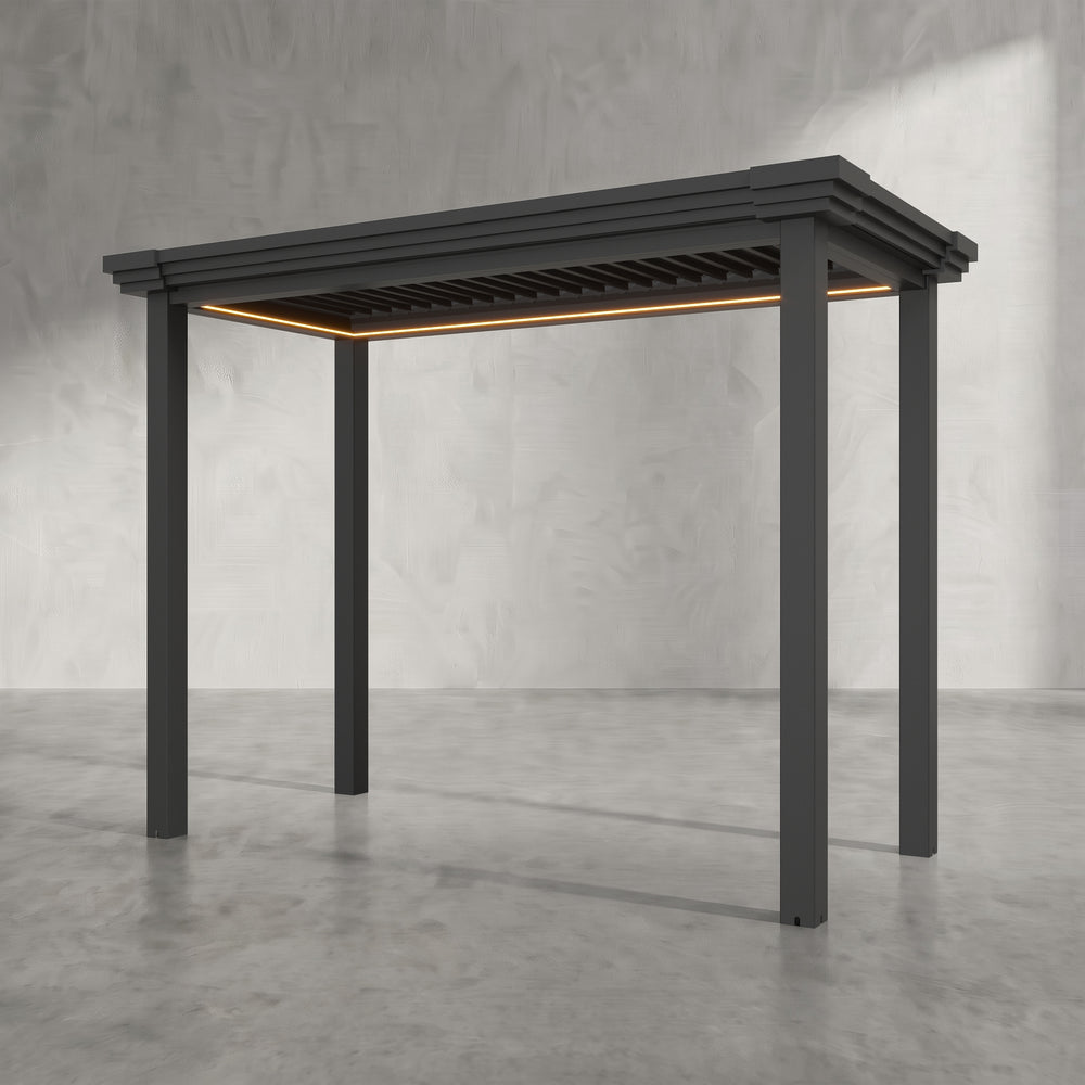 Black 3m x 1.4m Aluminium Pergola with Modern Coving