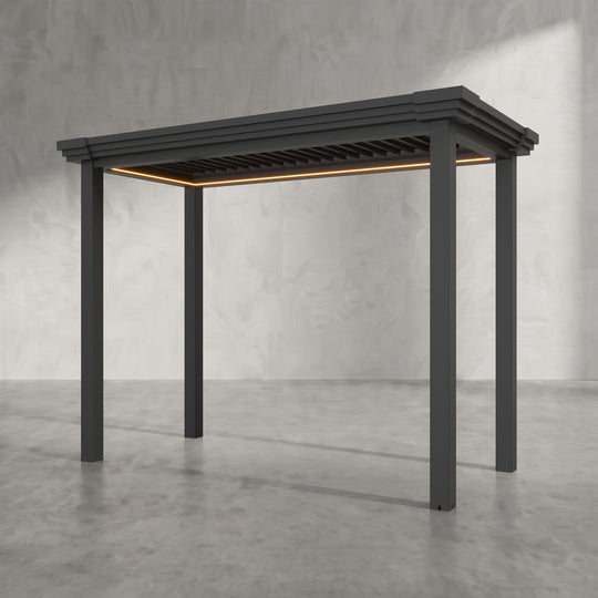 Black 3m x 1.4m Aluminium Pergola with Modern Coving