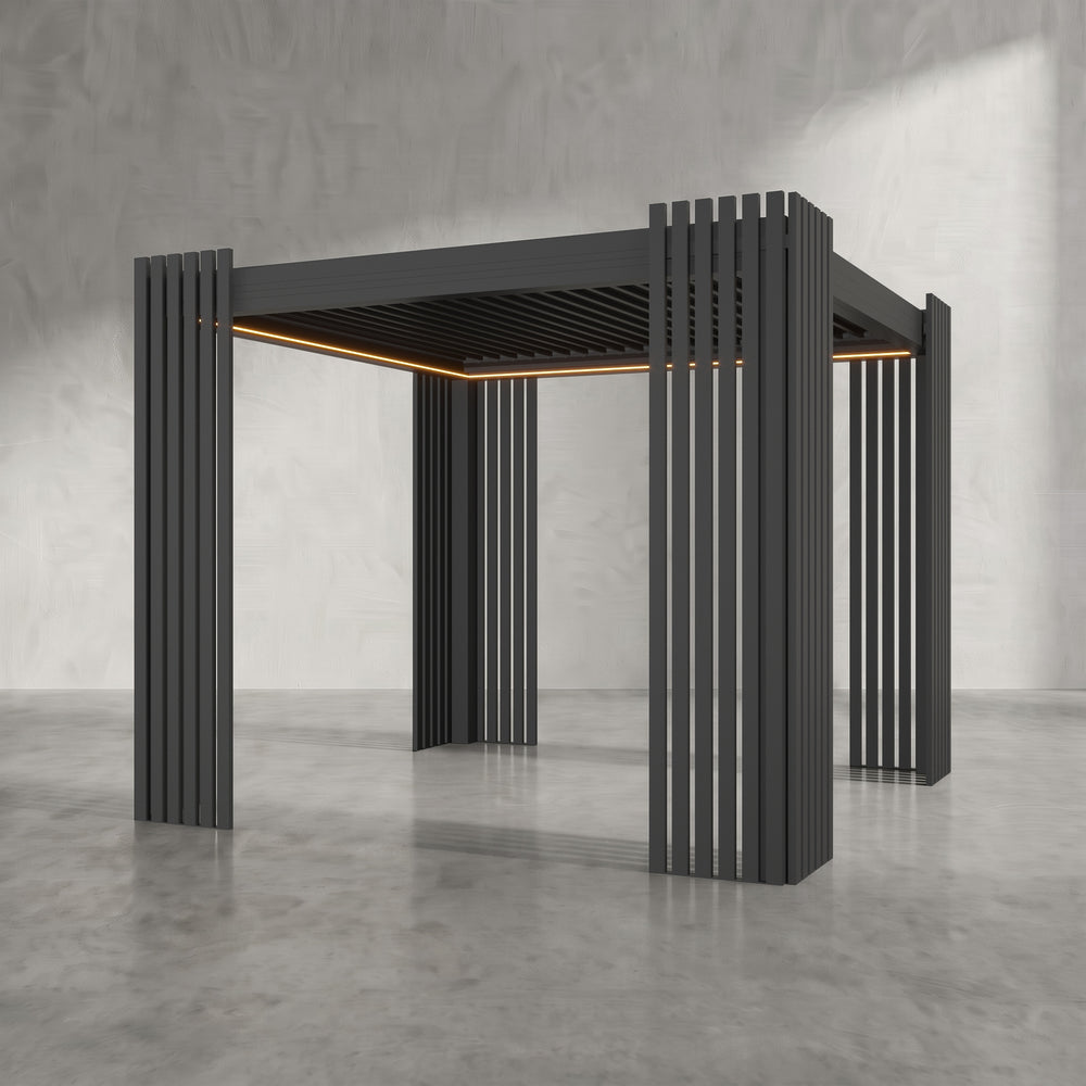 Black 3m x 3m Aluminium Pergola with Corner Slat Battens