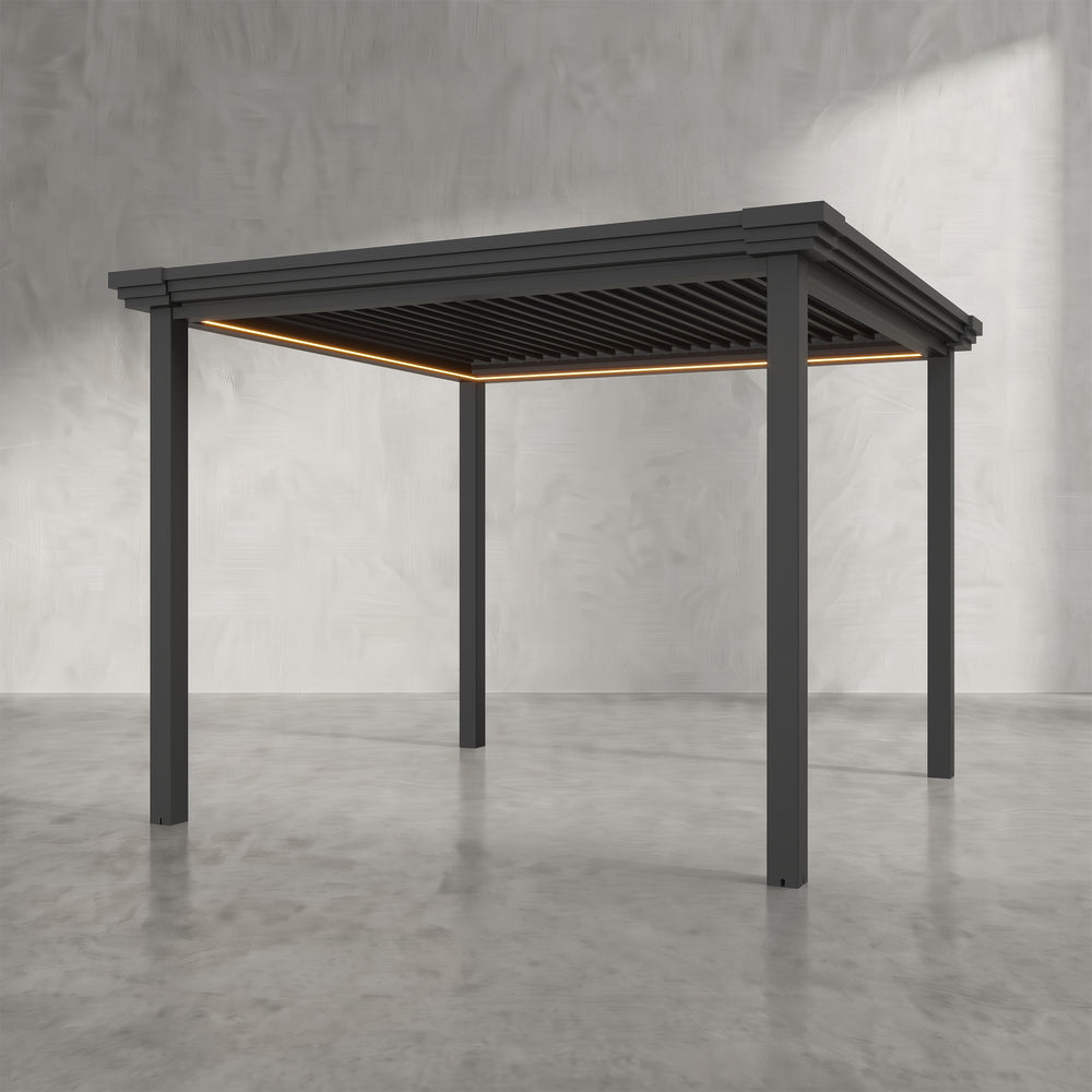 Black 3m x 3m Aluminium Pergola with Modern Coving