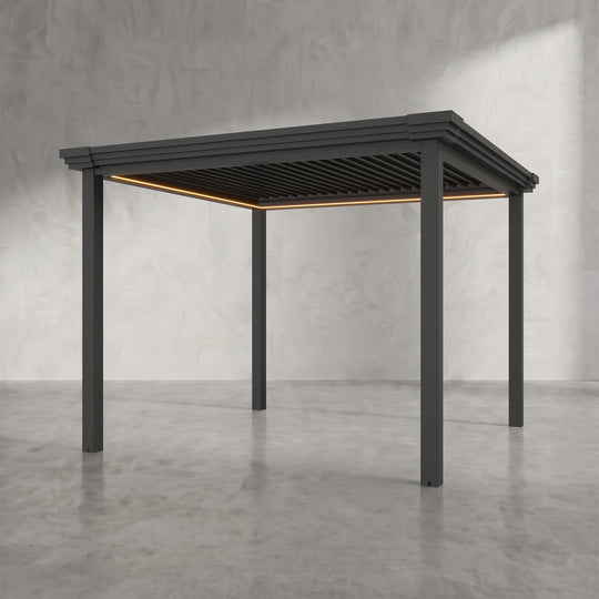 Black 3m x 3m Aluminium Pergola with Modern Coving