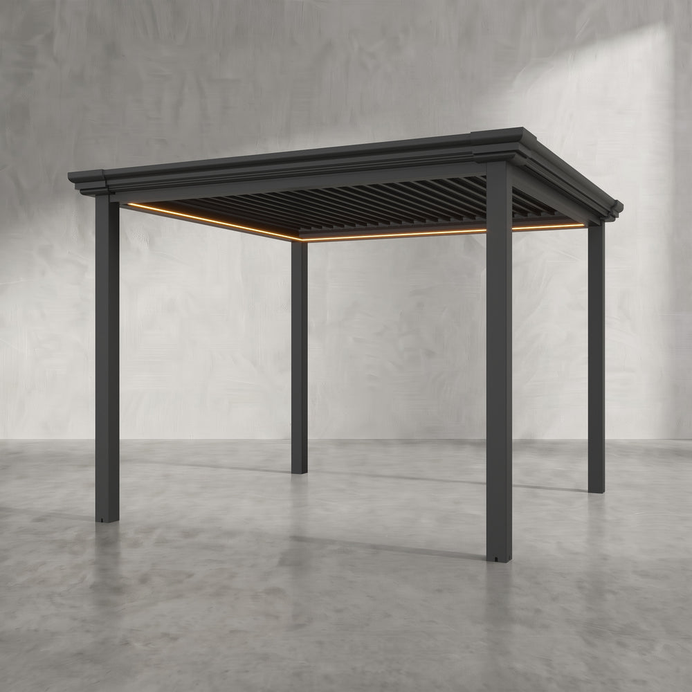 Black 3m x 3m Aluminium Pergola with Traditional Coving