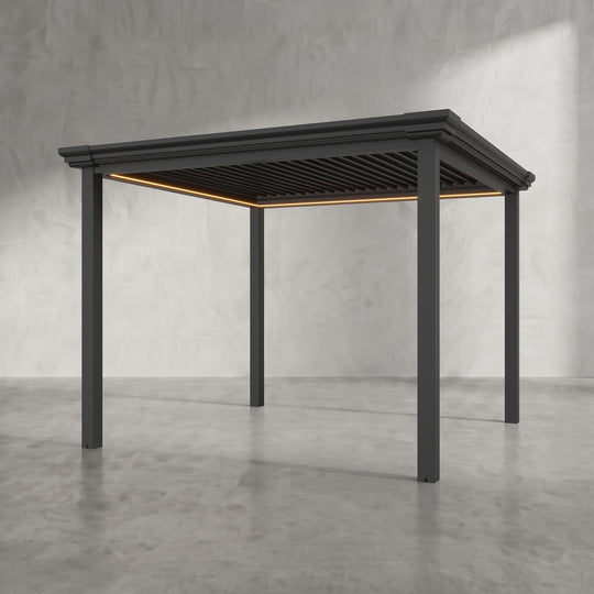 Black 3m x 3m Aluminium Pergola with Traditional Coving