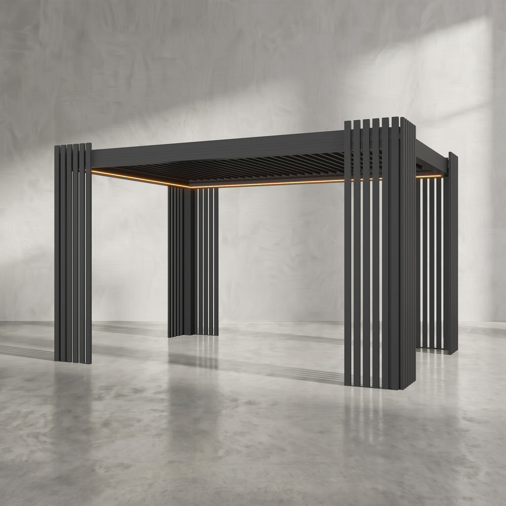 Black 3m x 4m Aluminium Pergola with Corner Slat Battens