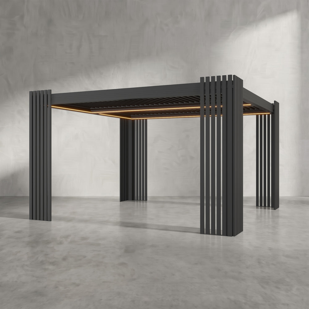Black 4m x 4m Aluminium Pergola with Corner Slat Battens