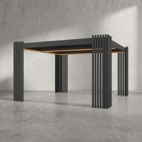 Black 4m x 4m Aluminium Pergola with Corner Slat Battens
