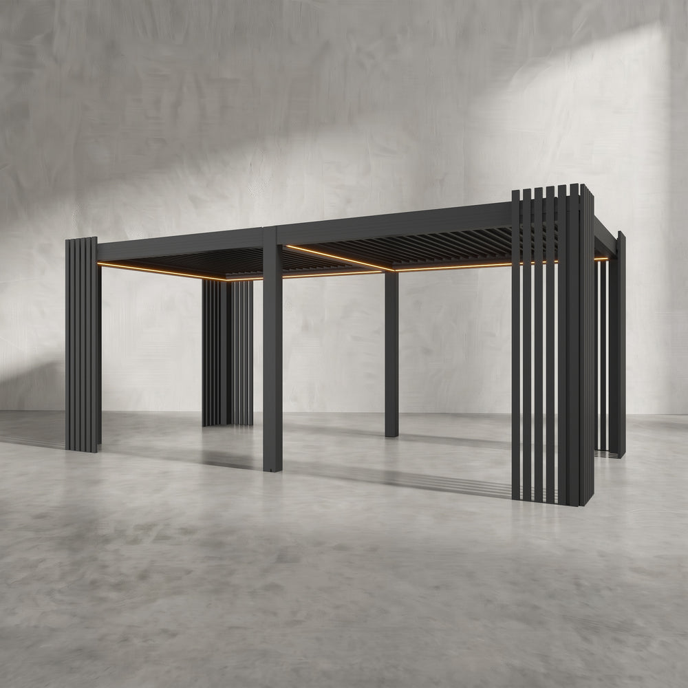 Black 6m x 3m Aluminium Pergola with Corner Slat Battens