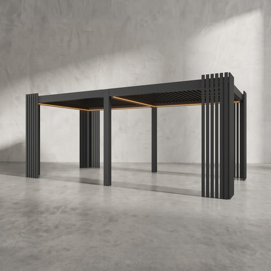 Black 6m x 3m Aluminium Pergola with Corner Slat Battens