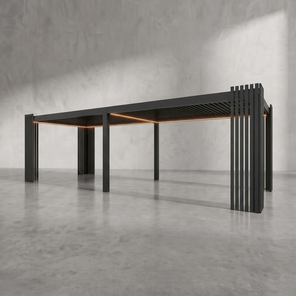 Black 8m x 3m Aluminium Pergola with Corner Slat Battens