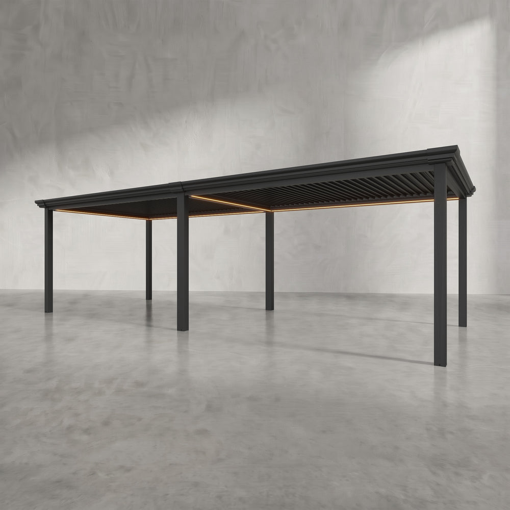 Black 8m x 3m Aluminium Pergola with Traditional Coving