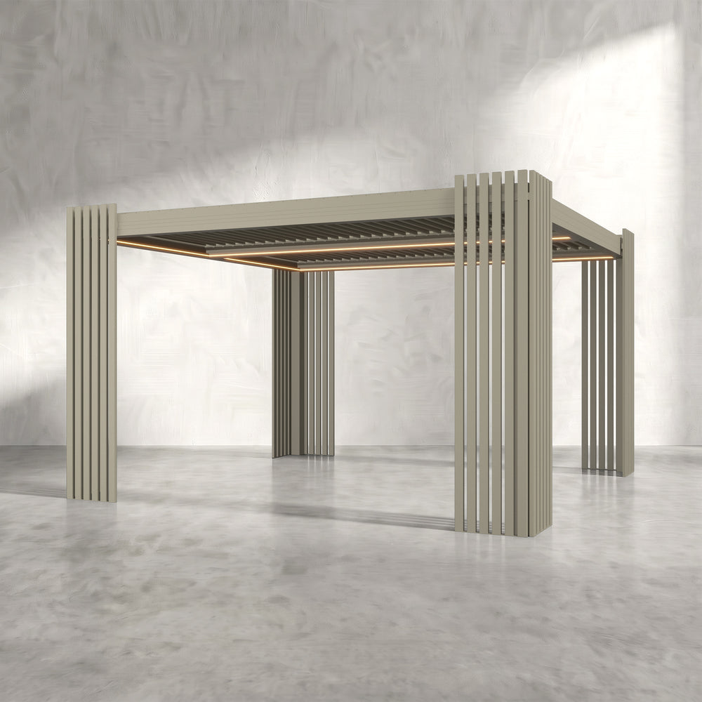 Latte 4m x 4m Aluminium Pergola with Corner Slat Battens